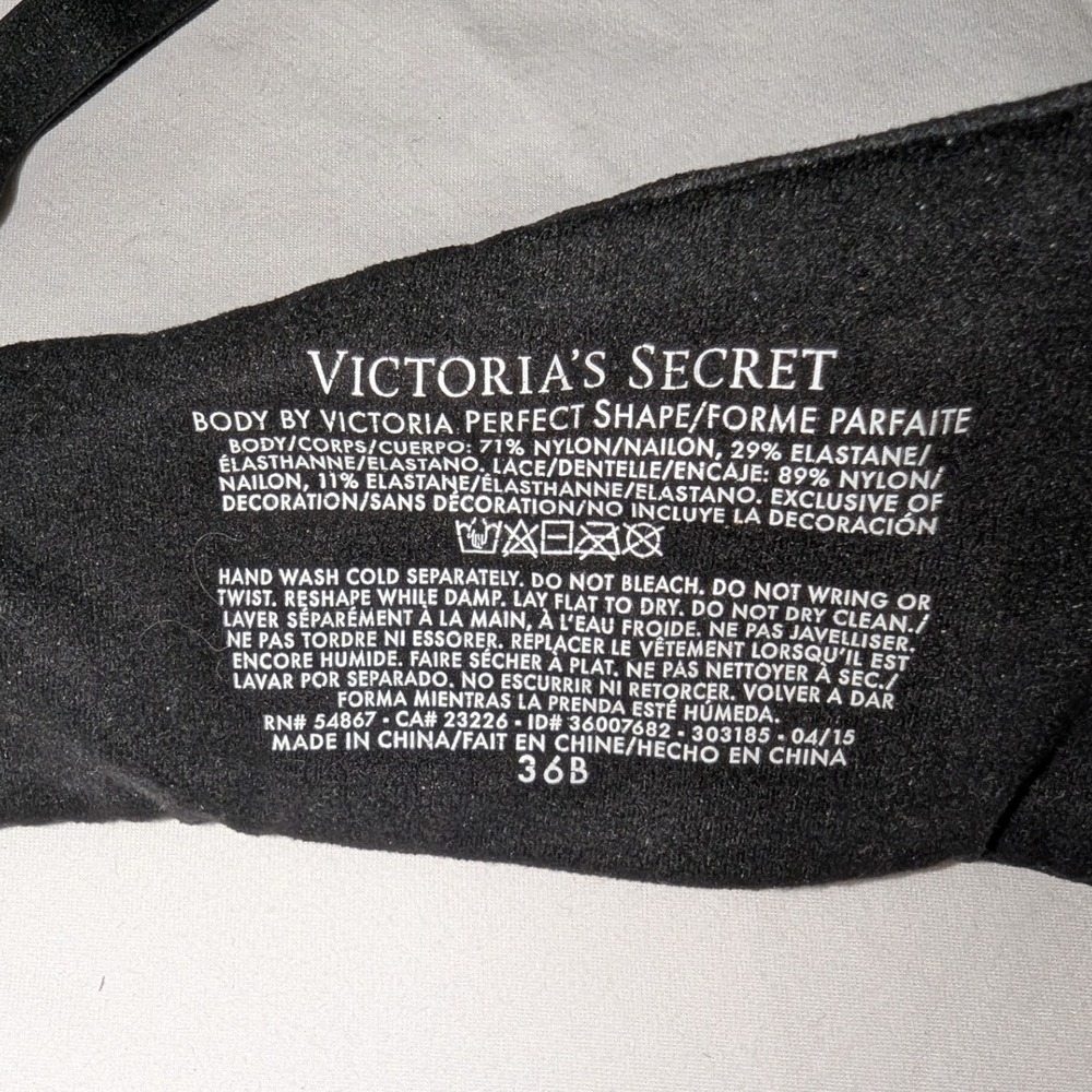Victoria's Secret Body Perfect Shape Black Sexy Lace Trim Demi Bra 36B - Picture 5 of 5